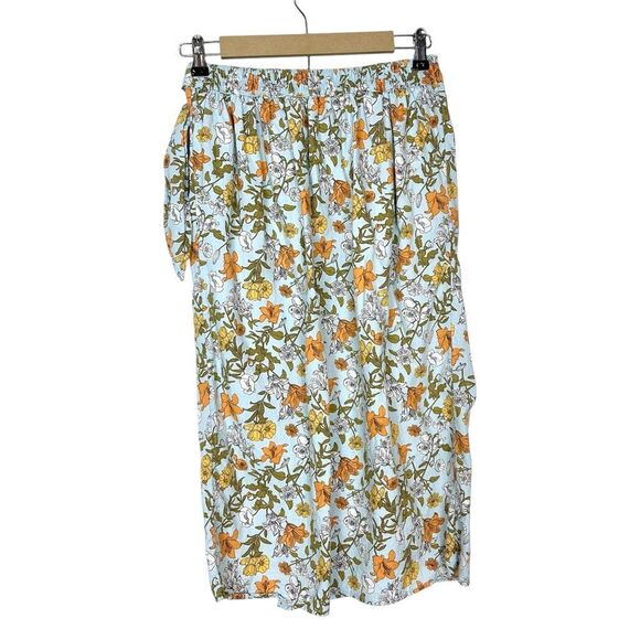 Cynthia Rowley Midi Skirt Linen Wrap Small Light Blue Floral Summer Leaves Long - Picture 3 of 12